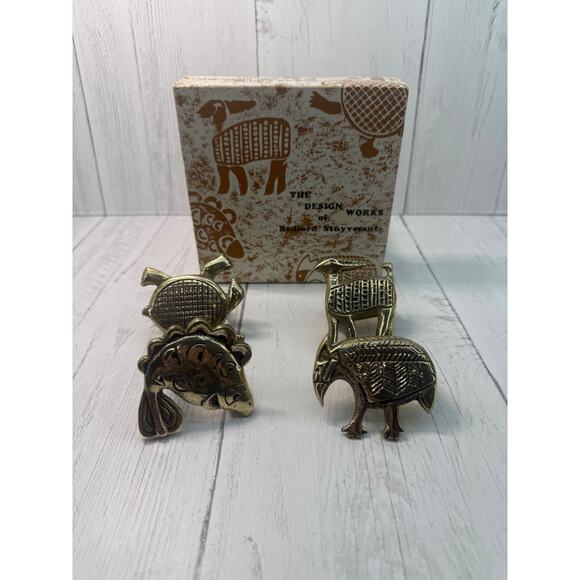 Samburu Safari Sigma Brass Animal Napkin Rings Set 4 Vtg Rare Bedford Stuyvesant - Picture 13 of 13